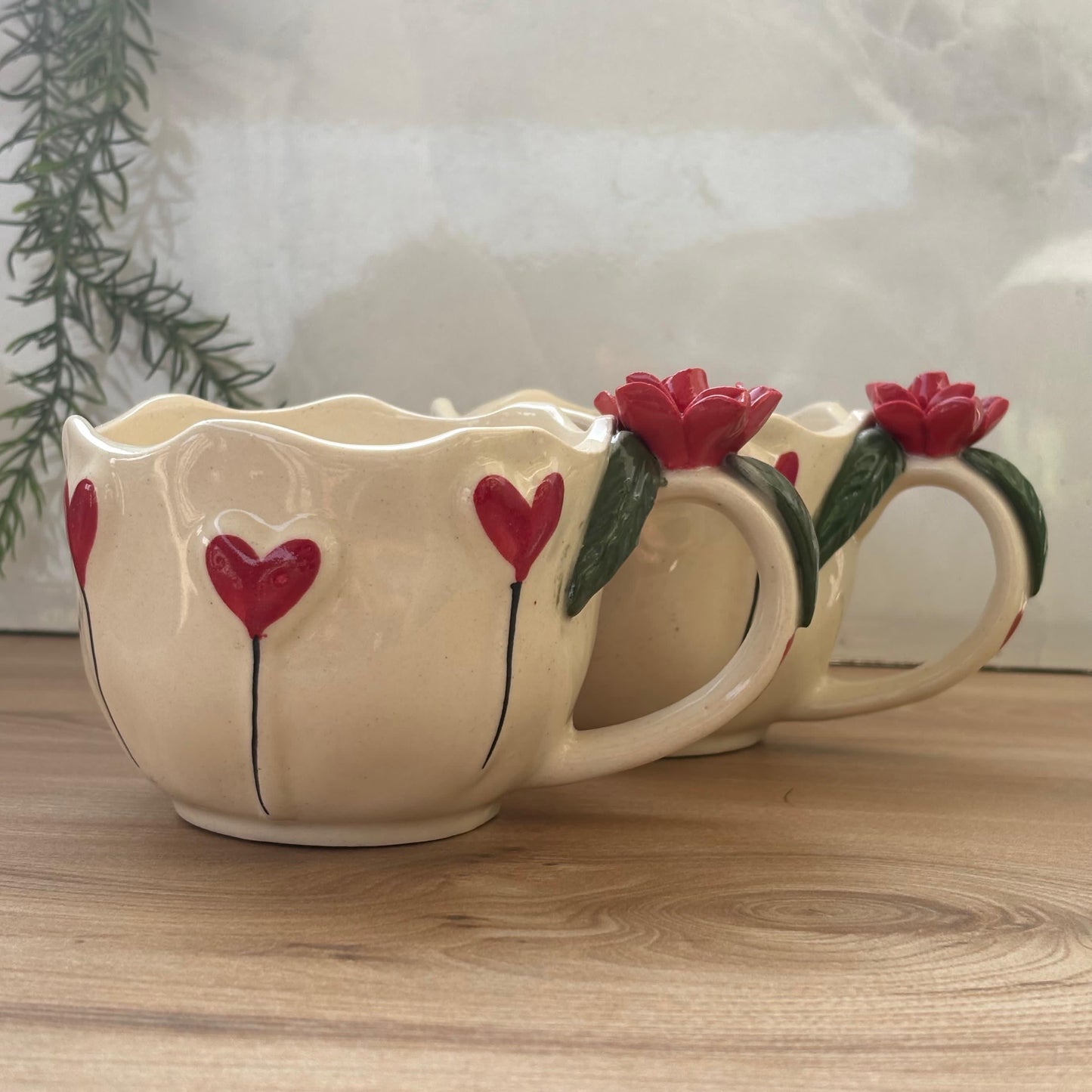 Handmade Floral Ceramic Mug – Heart & Flower Design