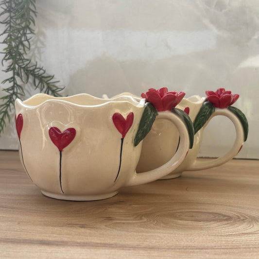 Handmade Floral Ceramic Mug – Heart & Flower Design