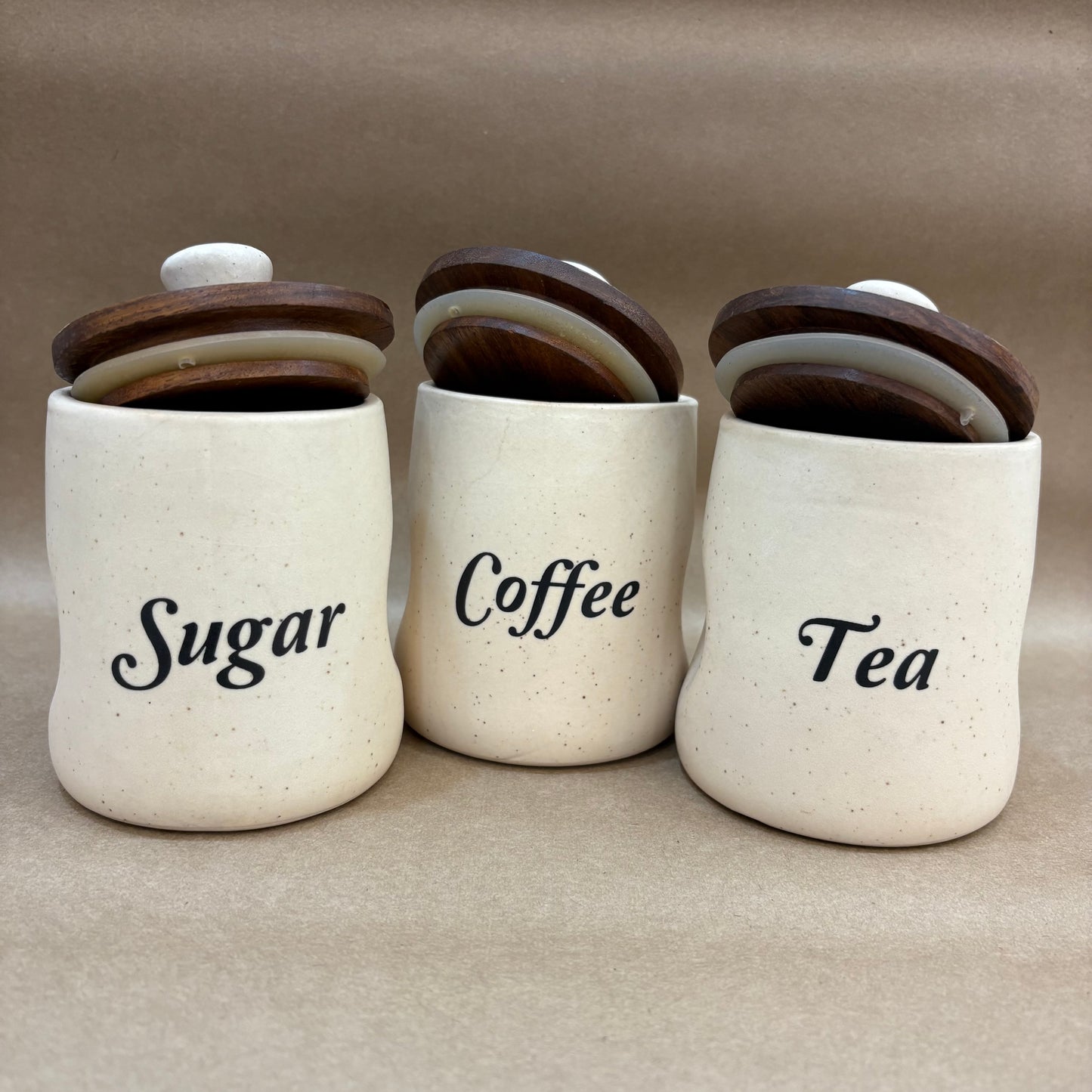 Wavy Ceramic Jar Set of 3 – Tea, Sugar & Coffee