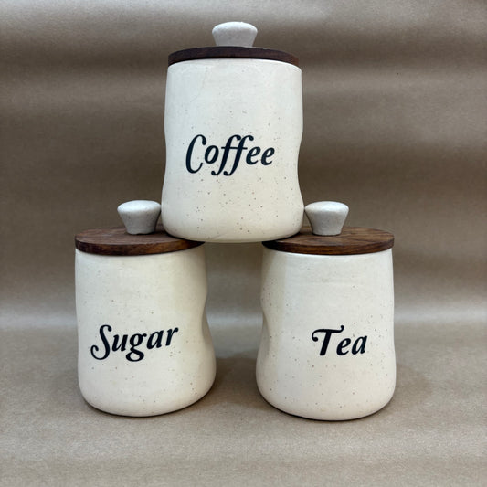 Wavy Ceramic Jar Set of 3 – Tea, Sugar & Coffee