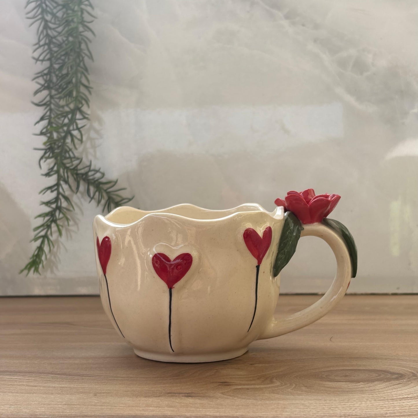 Handmade Floral Ceramic Mug – Heart & Flower Design