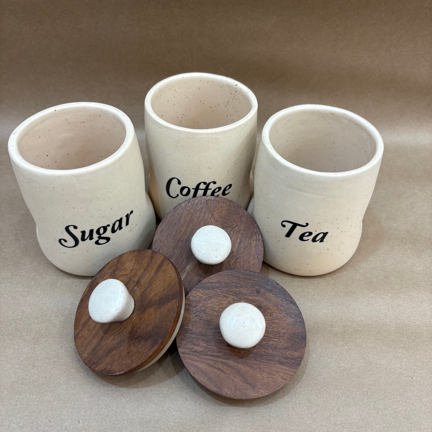 Wavy Ceramic Jar Set of 3 – Tea, Sugar & Coffee