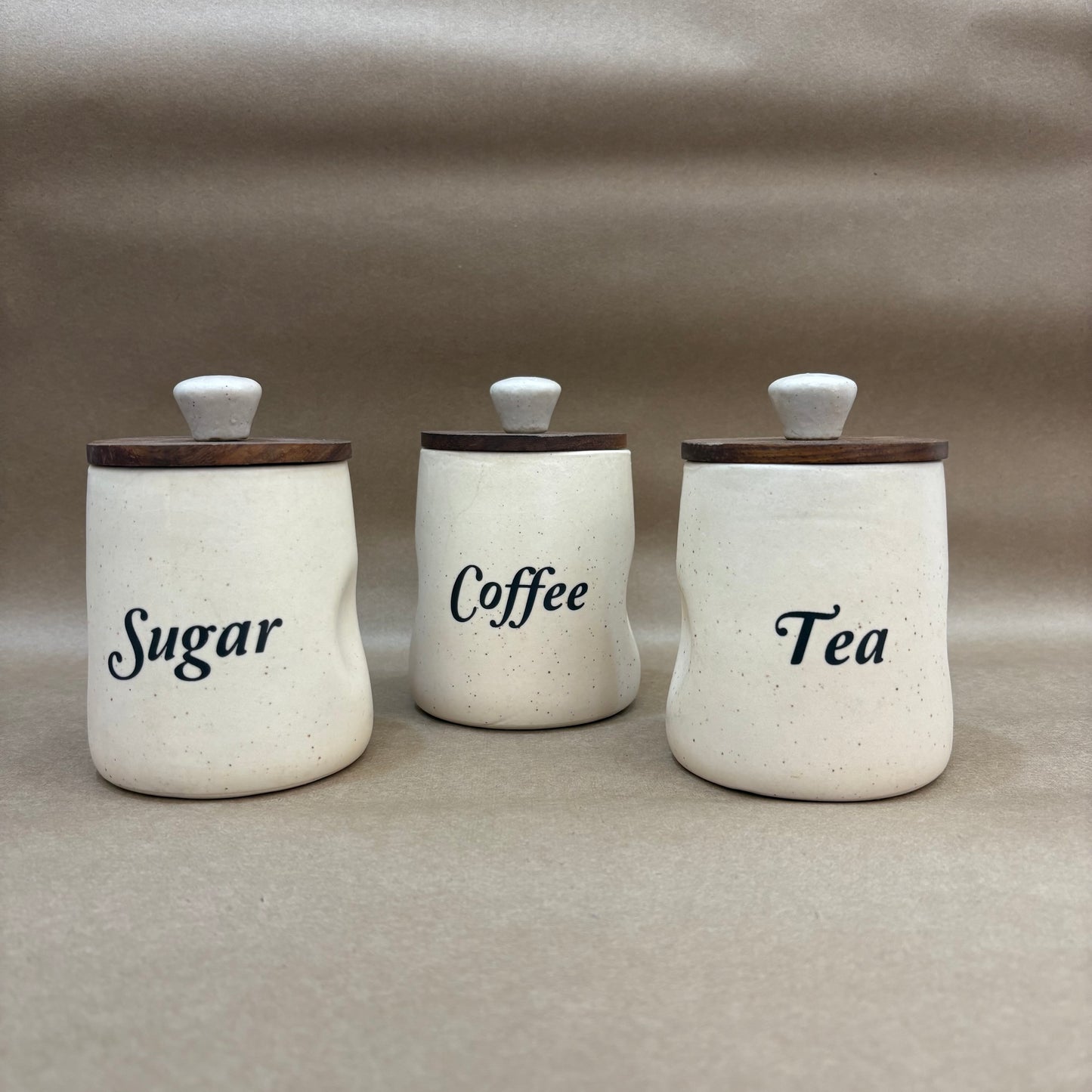 Wavy Ceramic Jar Set of 3 – Tea, Sugar & Coffee
