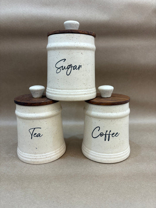 Ceramic Tea, Sugar & Coffee Jar Set – 3 pcs