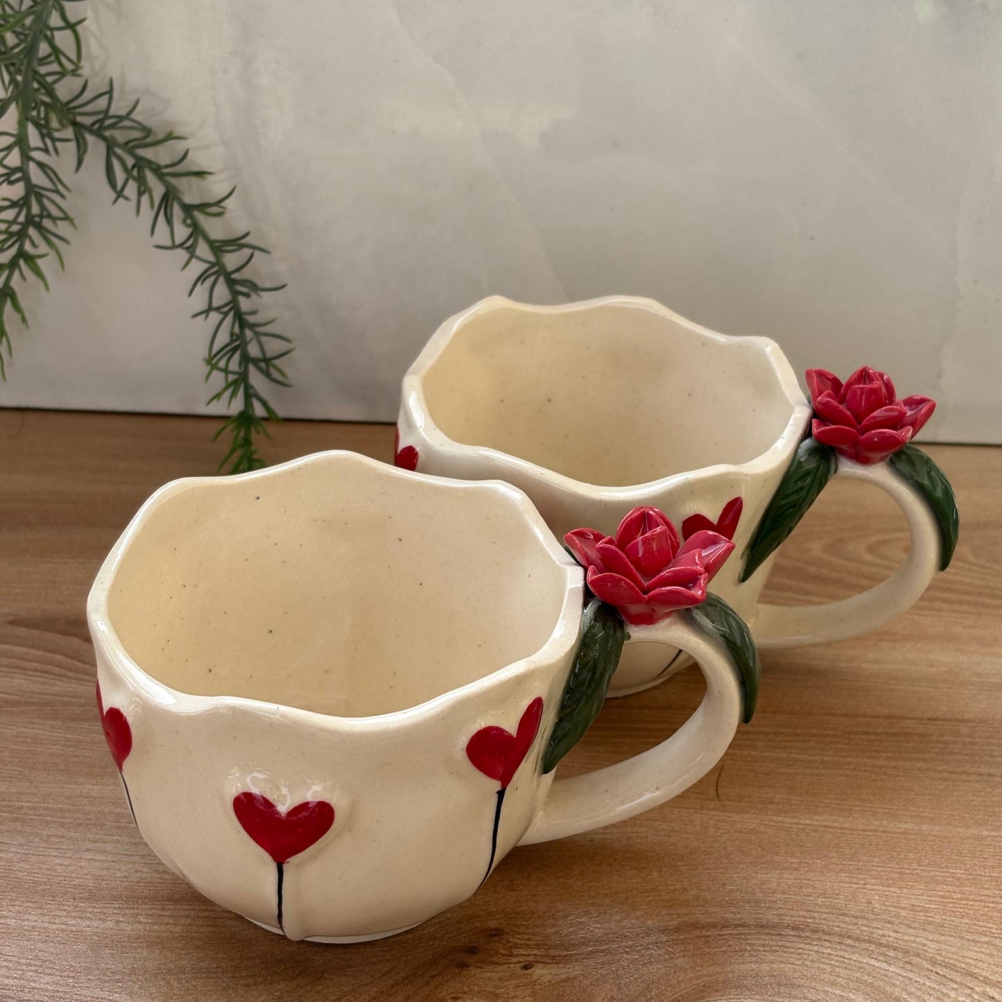 Handmade Floral Ceramic Mug – Heart & Flower Design