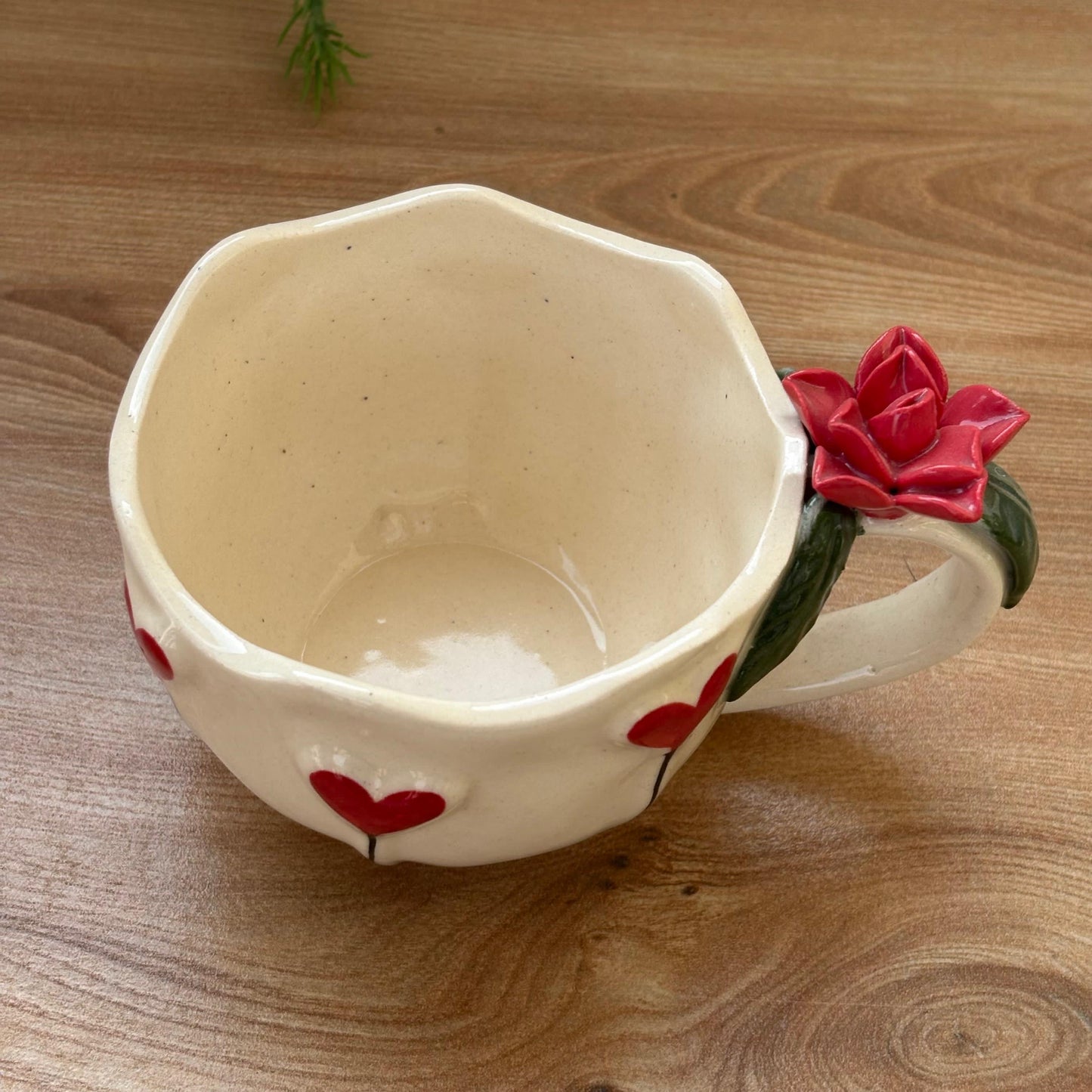 Handmade Floral Ceramic Mug – Heart & Flower Design