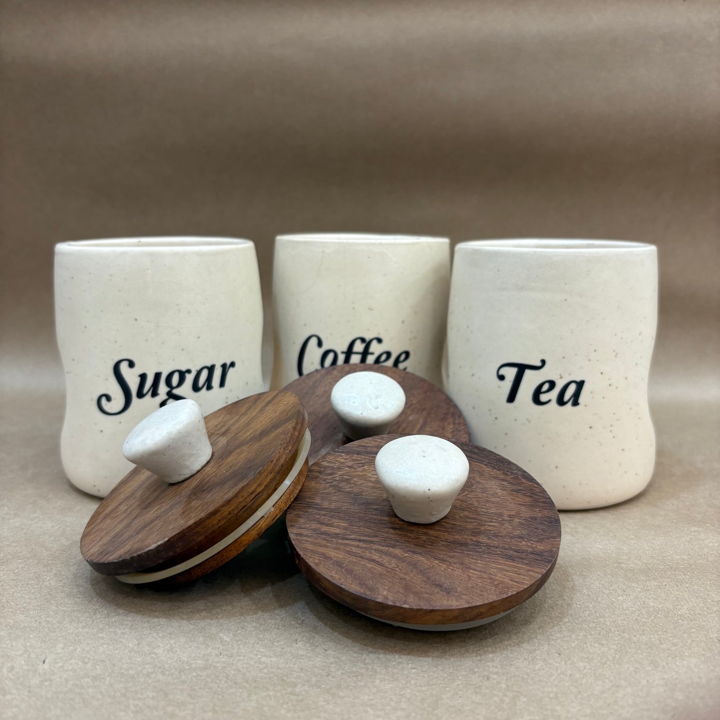 Wavy Ceramic Jar Set of 3 – Tea, Sugar & Coffee