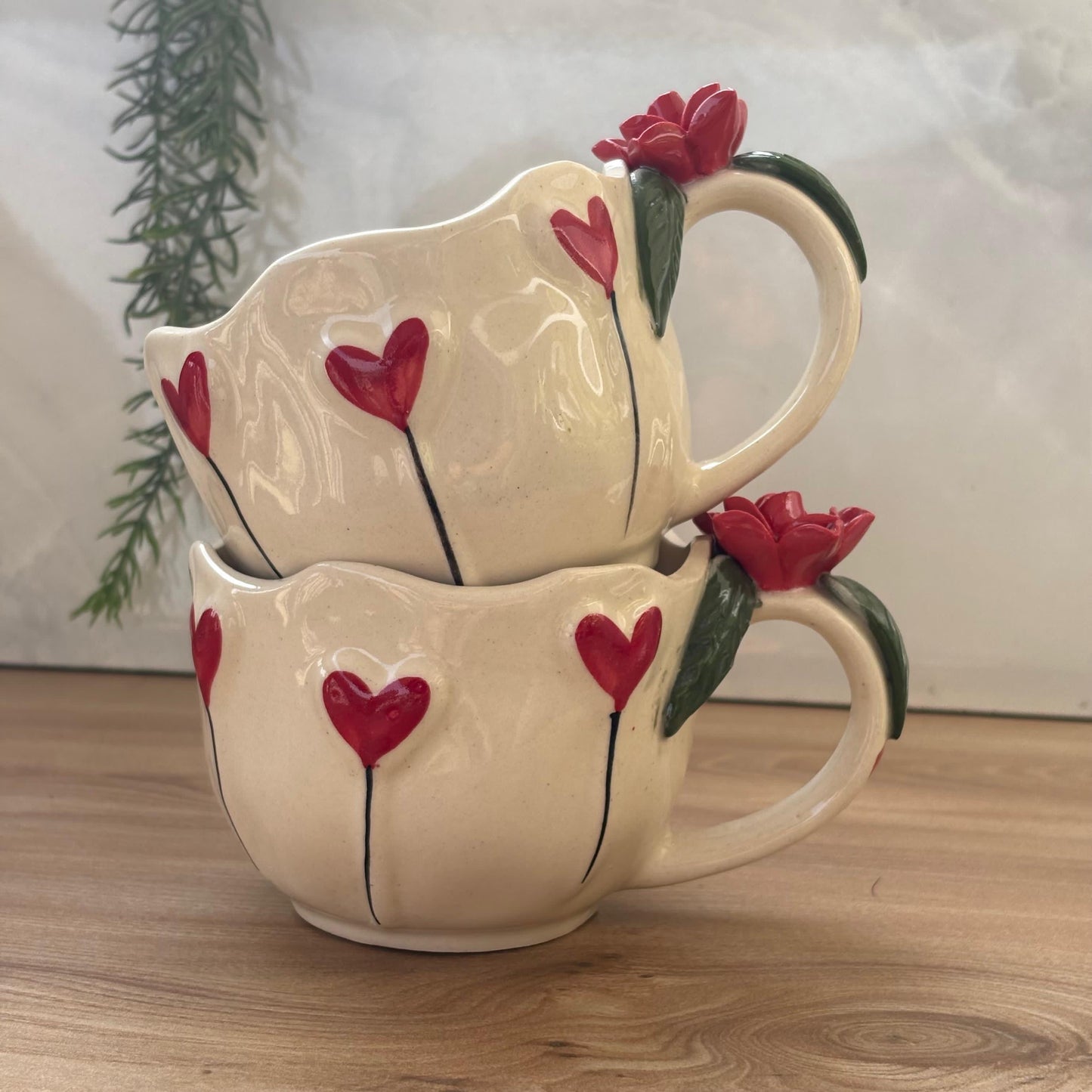 Handmade Floral Ceramic Mug – Heart & Flower Design
