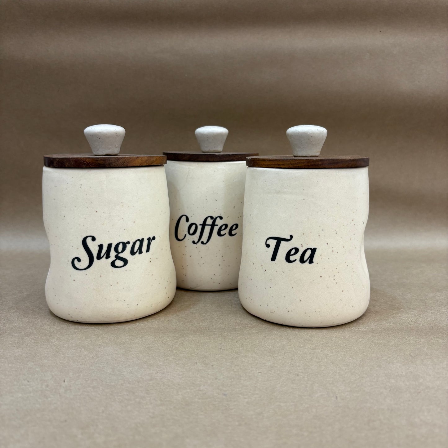 Wavy Ceramic Jar Set of 3 – Tea, Sugar & Coffee
