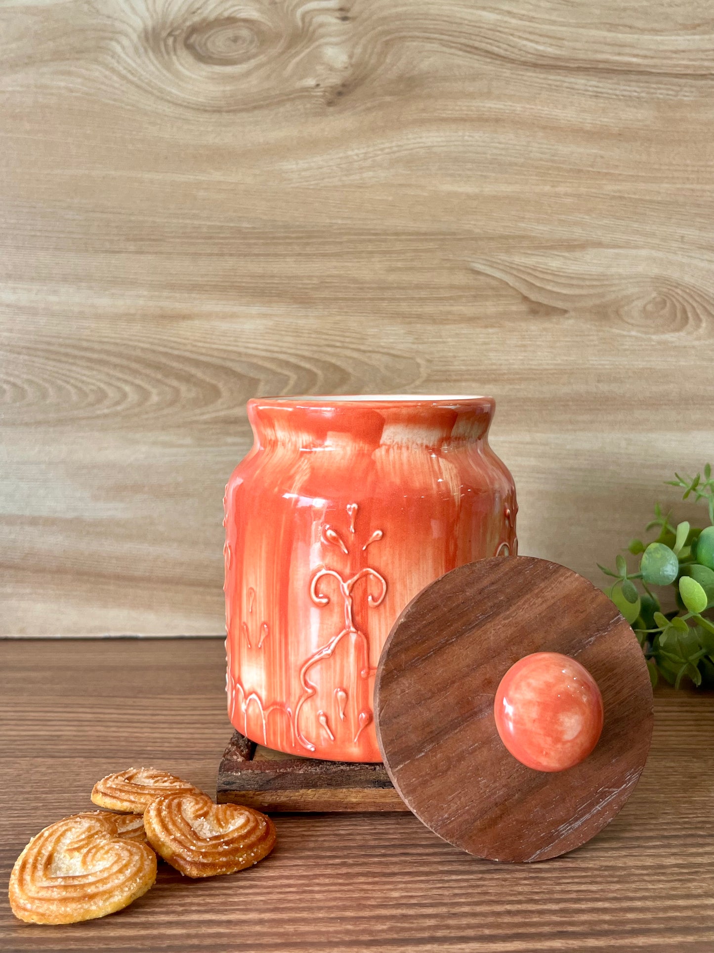 Ceramic Storage jar Etched Orange