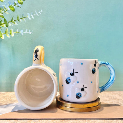 BUZZ- Ceramic Bee Mug set of 2 Yellow and Blue