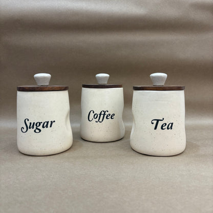 Wavy Ceramic Jar Set of 3 – Tea, Sugar & Coffee