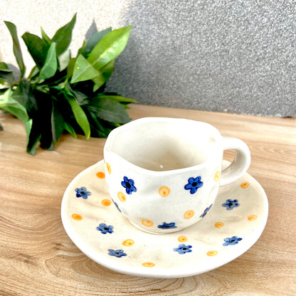 Ceramic Glazed Floral Hand painted Mug with Saucer