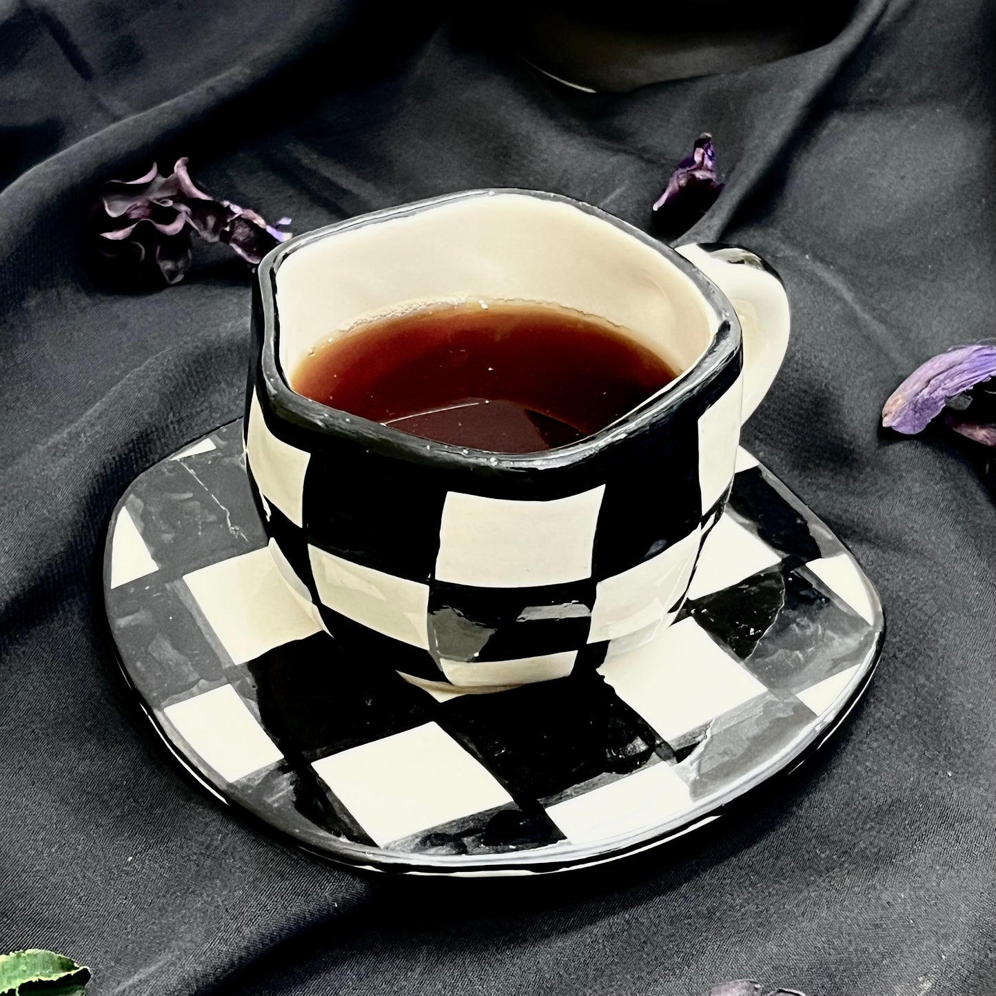 Checkmate-Ceramic checks cup and saucer