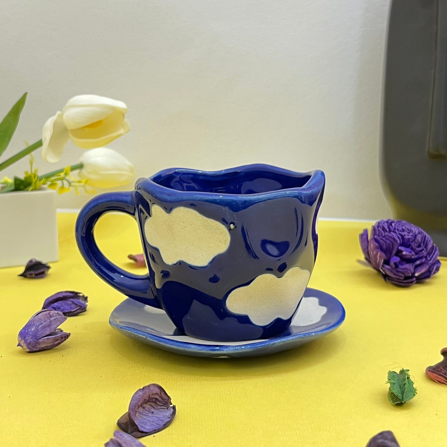 Ceramic Cloud Mug with Saucer Dark Blue