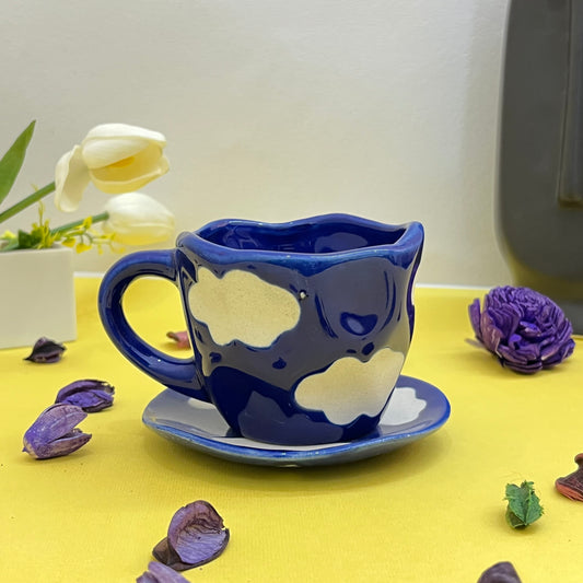 Ceramic Cloud Mug with Saucer Dark Blue