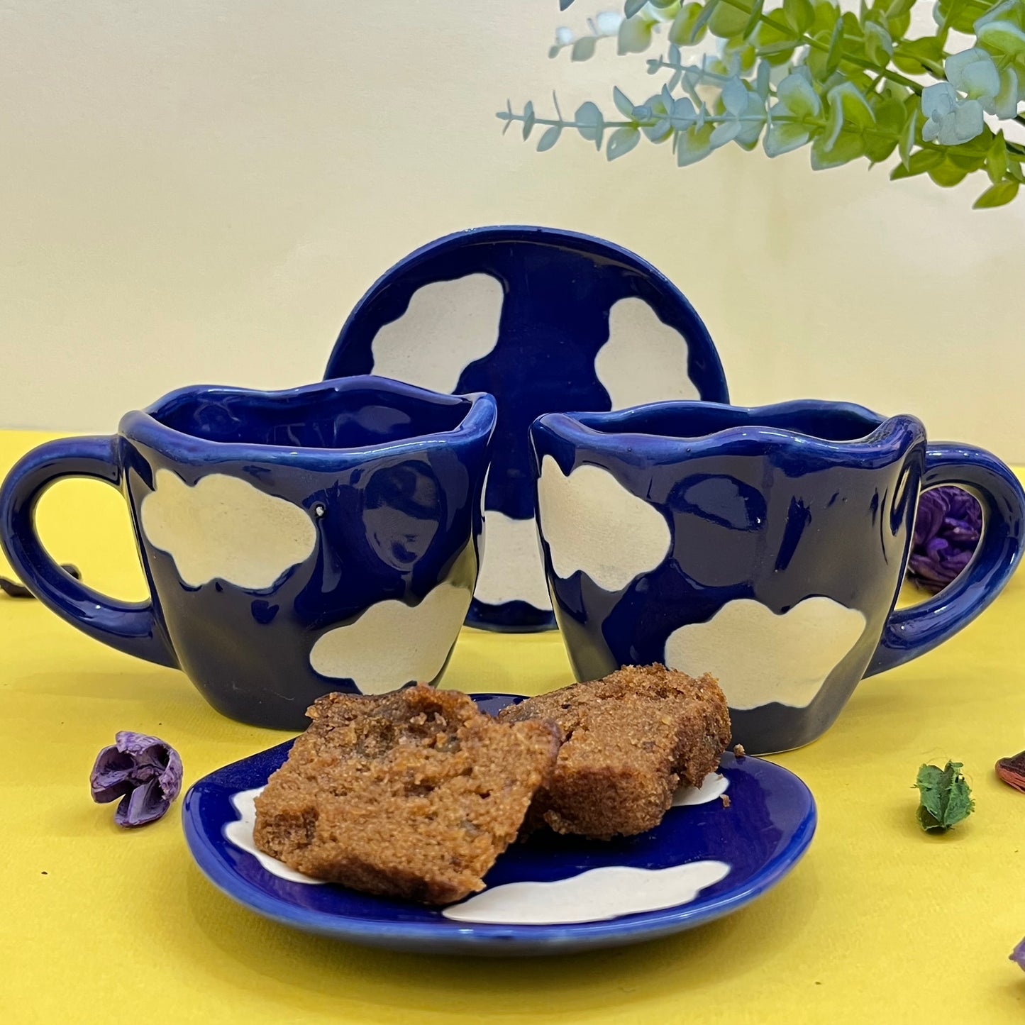 Ceramic Cloud Mug with Saucer Dark Blue