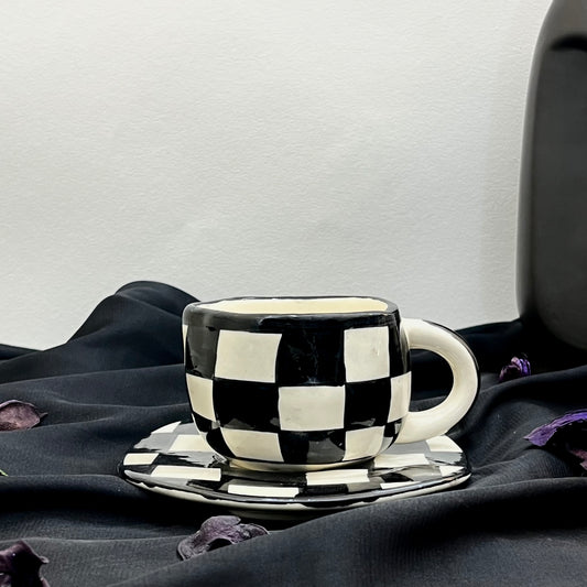 Checkmate-Ceramic checks cup and saucer