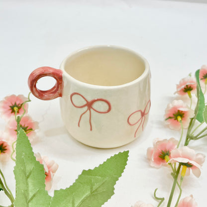 Ceramic Embossed Bow Mug Pink