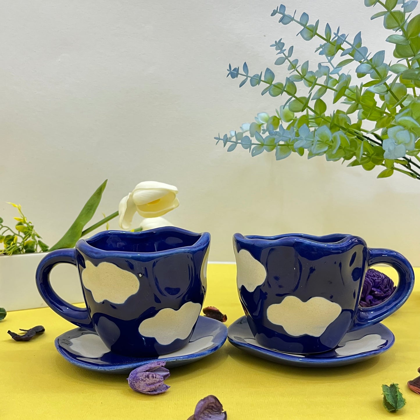 Ceramic Cloud Mug with Saucer Dark Blue