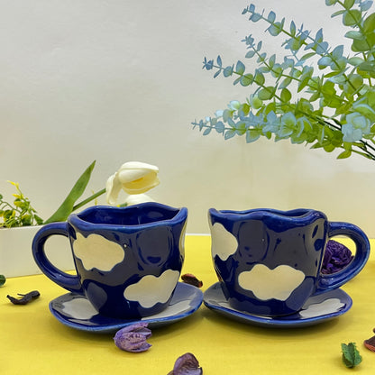 Ceramic Cloud Mug with Saucer Dark Blue