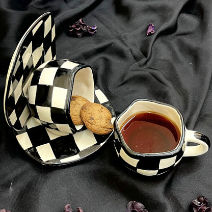 Checkmate-Ceramic checks cup and saucer