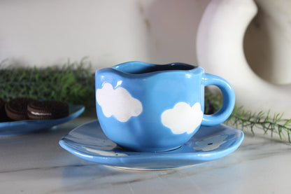 Neela Asmaan-Blue Ceramic Coffee cup with Saucer