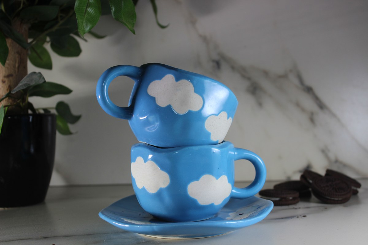 Neela Asmaan-Blue Ceramic Coffee cup with Saucer