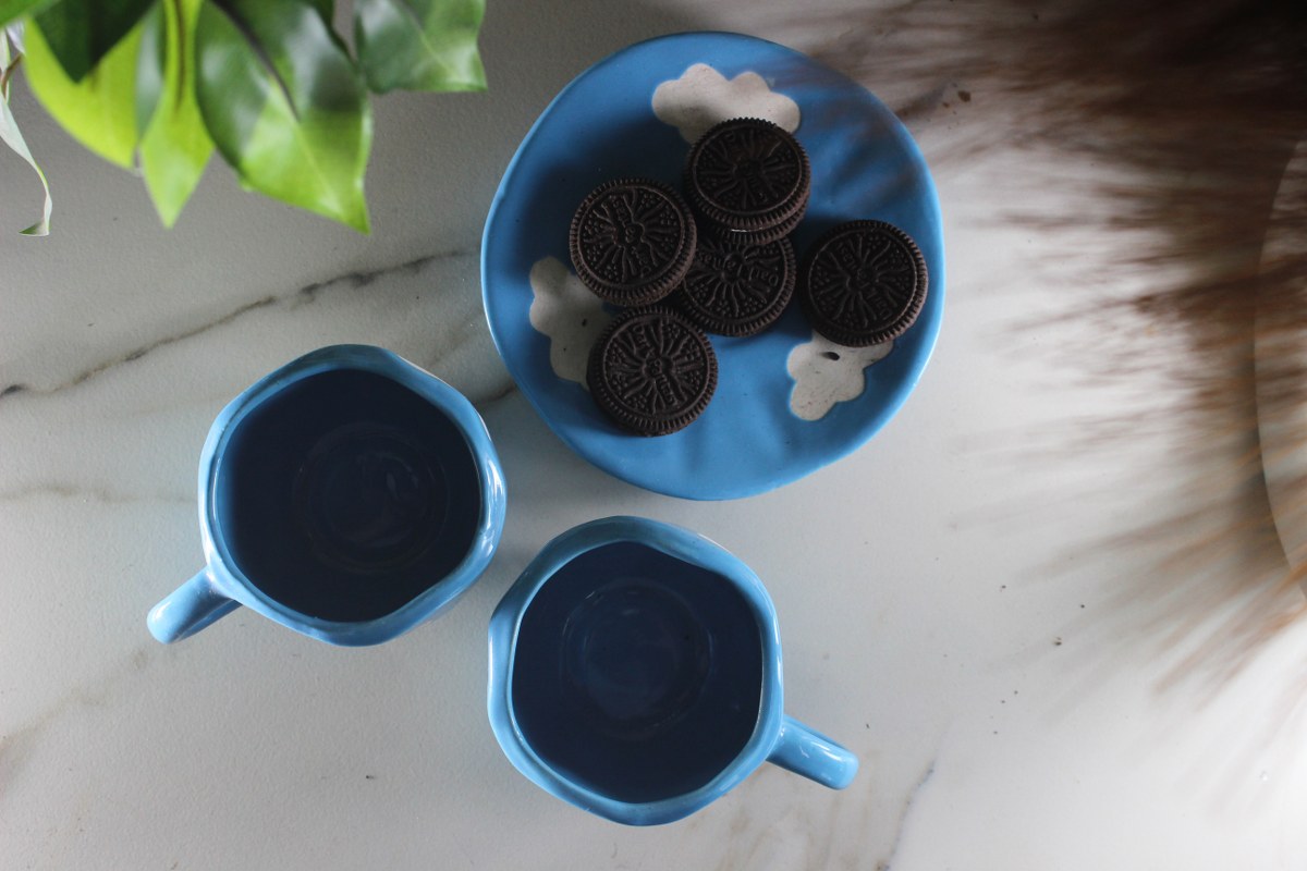 Neela Asmaan-Blue Ceramic Coffee cup with Saucer