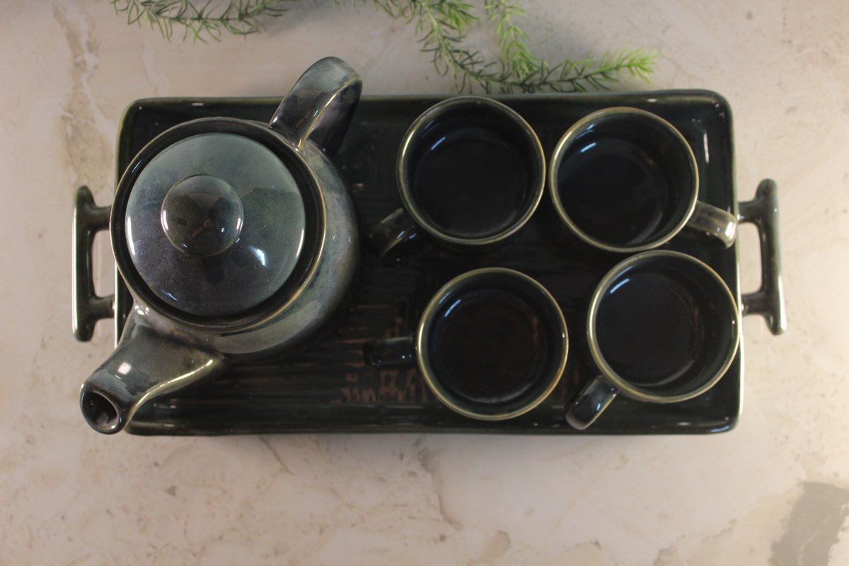 TEA SET WITH KETTLE AND TRAY