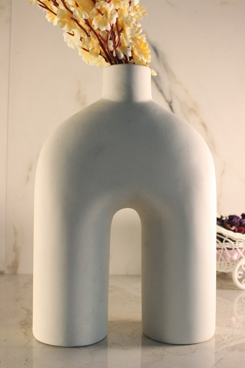 2 Legged Ceramic White Vase