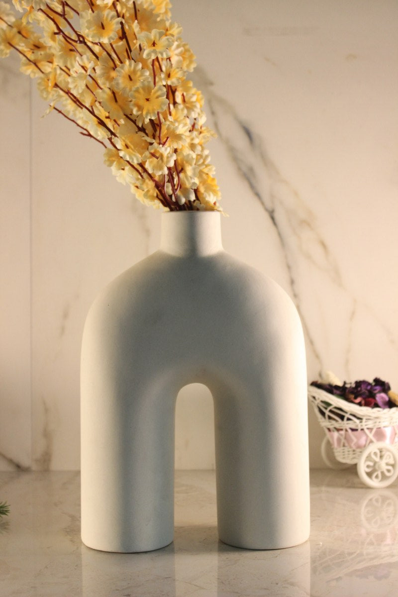 2 Legged Ceramic White Vase