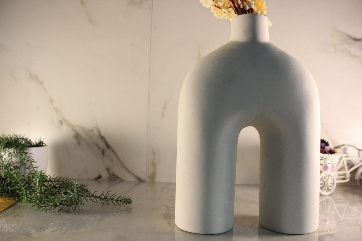 2 Legged Ceramic White Vase