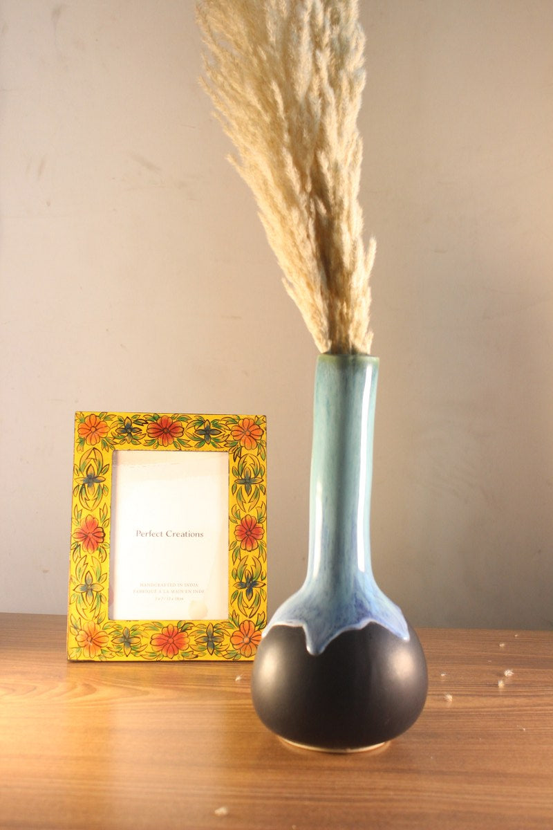 Blue and Black Ceramic Long Vase