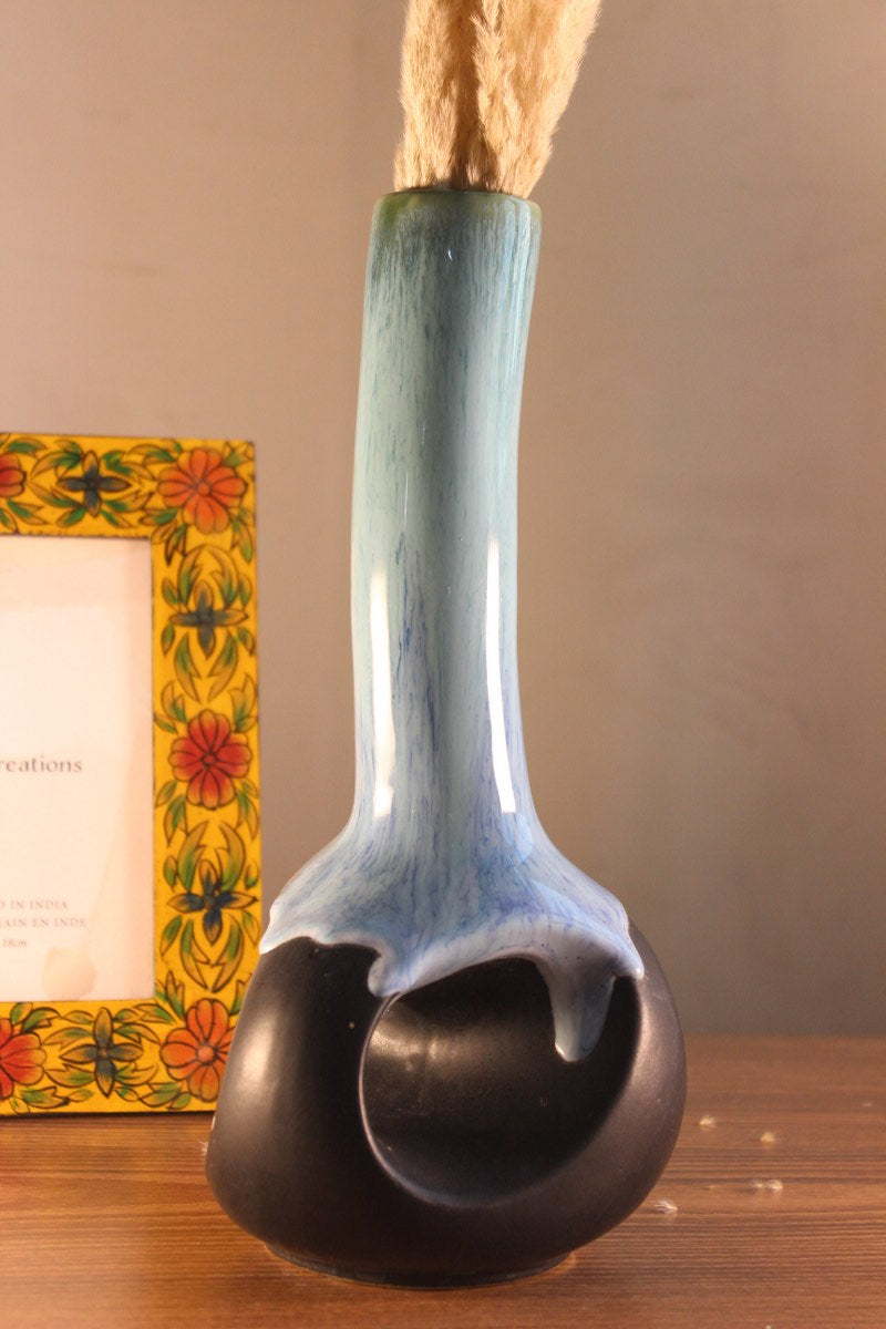 Blue and Black Ceramic Long Vase