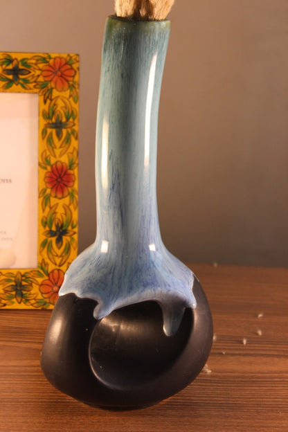 Blue and Black Ceramic Long Vase