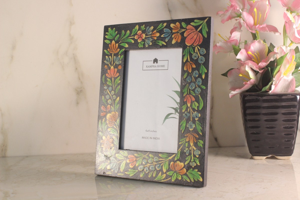 Black Floral Hand Painted Photo Frame