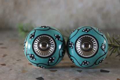 Ceramic Sea Green Drawer Knobs set of 2