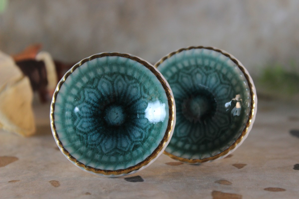 Ceramic Turquoise Door Knob set of 2