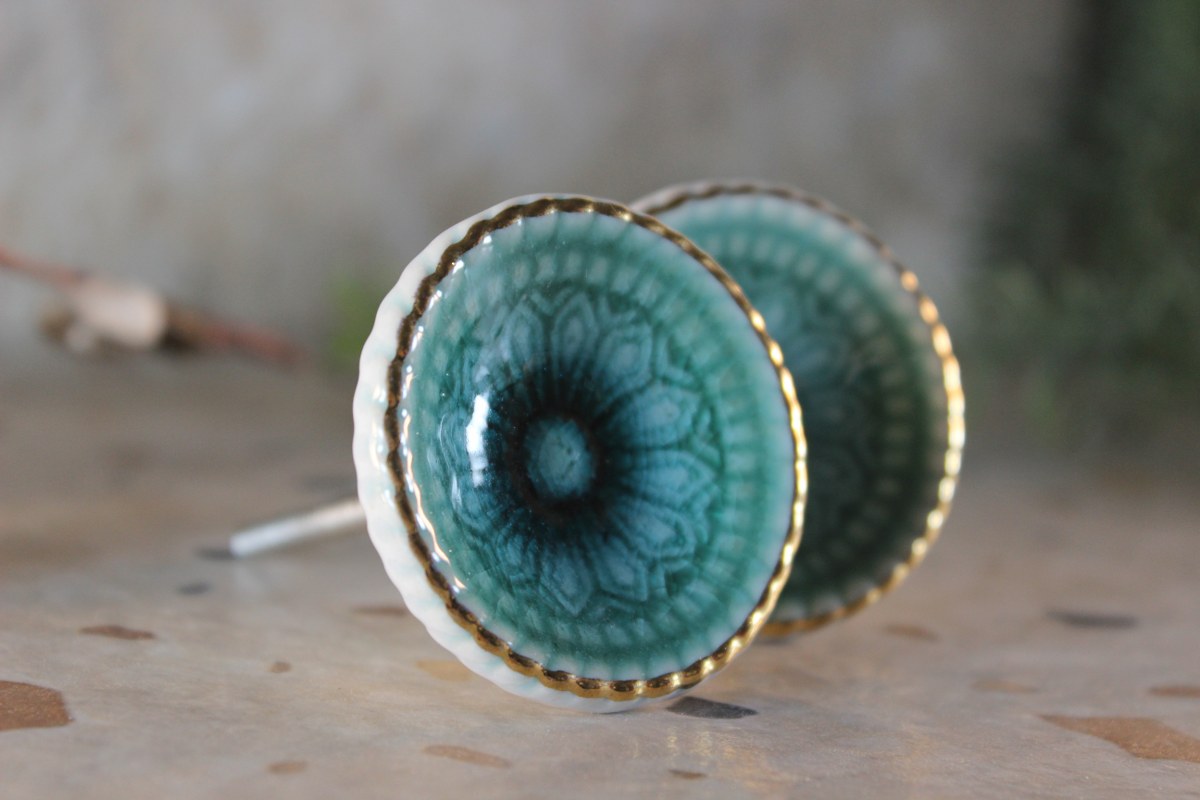 Ceramic Turquoise Door Knob set of 2