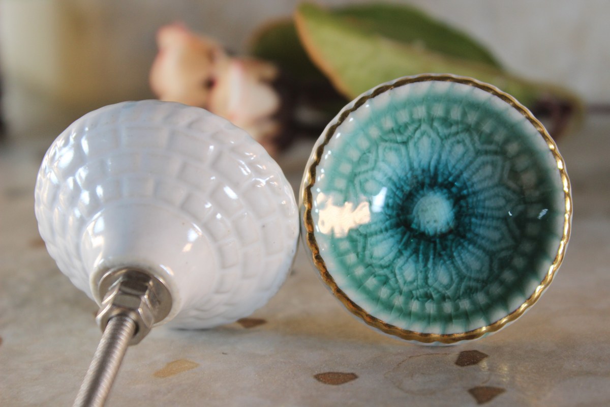 Ceramic Turquoise Door Knob set of 2