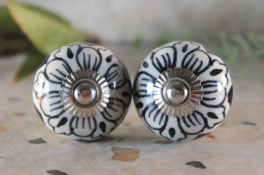 Ceramic Drawer Knob Black and White- Set of 2