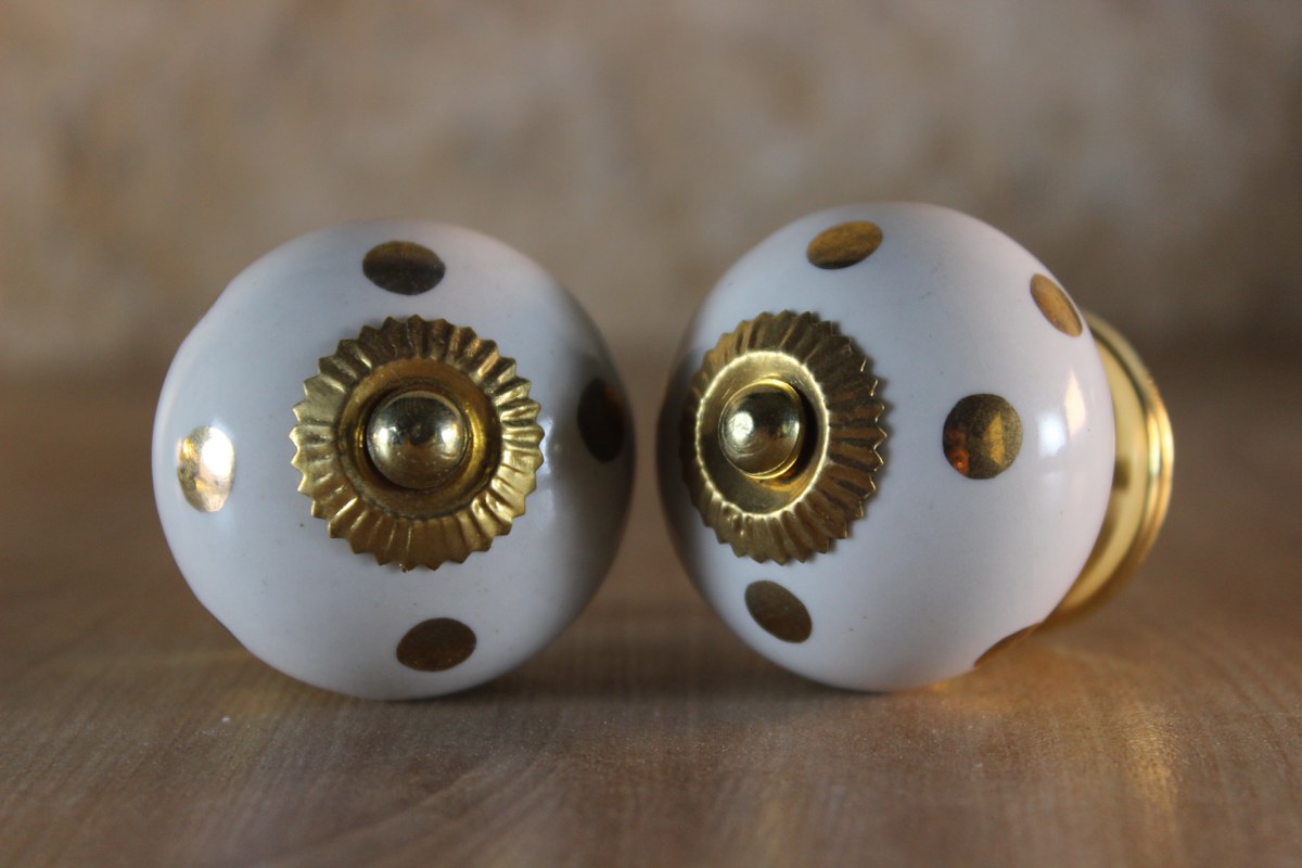 Ceramic Round Gold Dot Knobs Set of 2