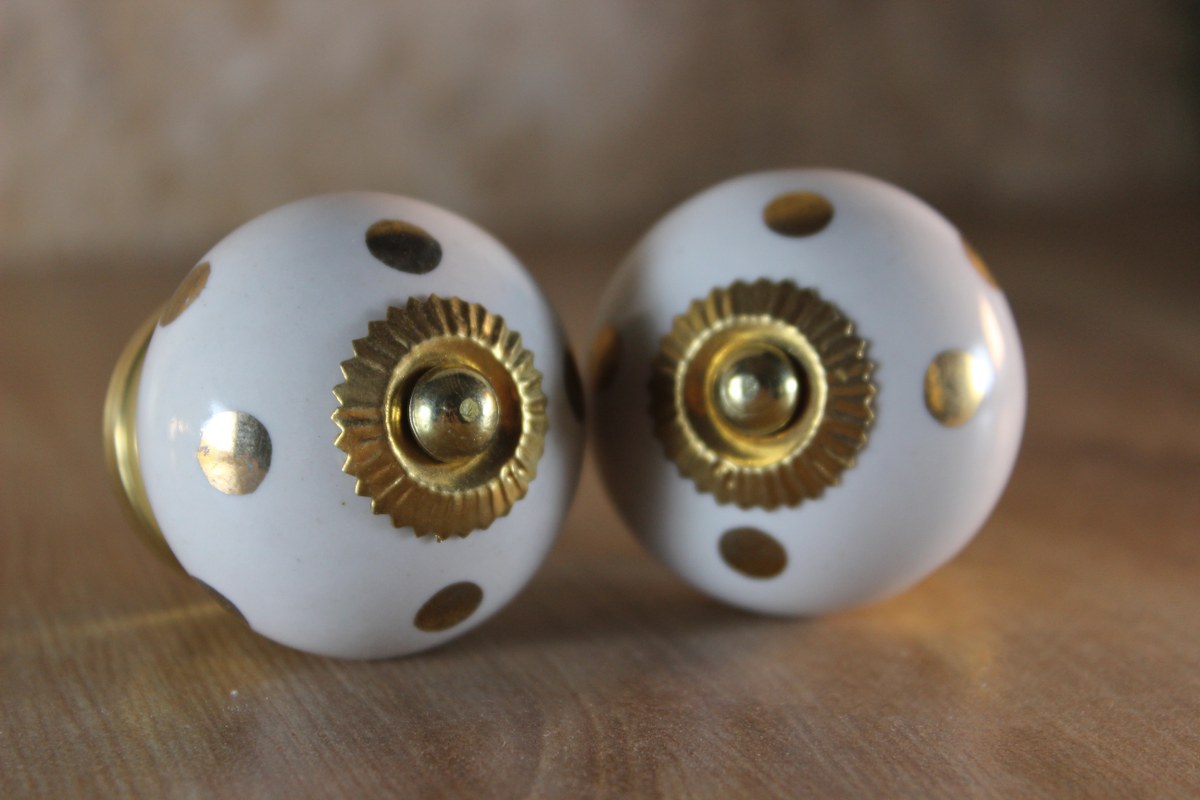 Ceramic Round Gold Dot Knobs Set of 2