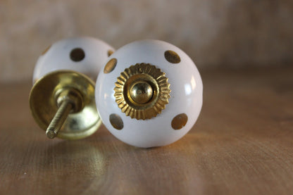 Ceramic Round Gold Dot Knobs Set of 2