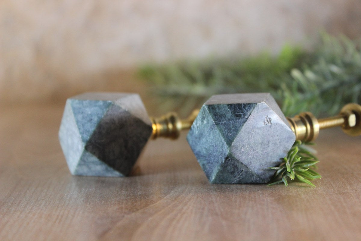 Marble Hexagon Door Knobs set of 2