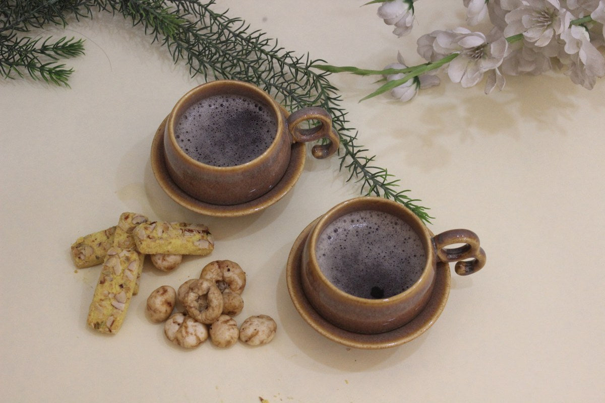 Chiraag- Ceramic Cup and Saucer in Brown Color