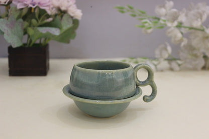 Chiraag- Ceramic Cup and Saucer Set in Green Color