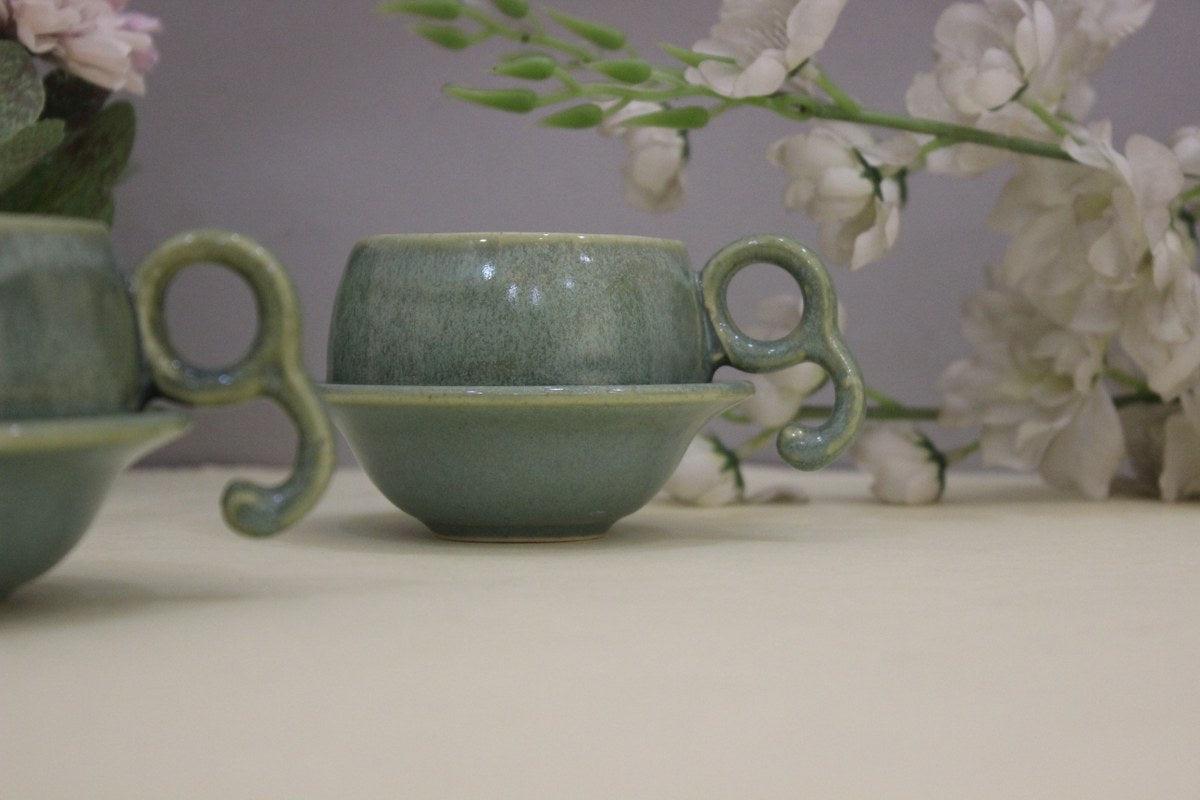 Chiraag- Ceramic Cup and Saucer Set in Green Color