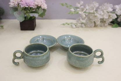 Chiraag- Ceramic Cup and Saucer Set in Green Color